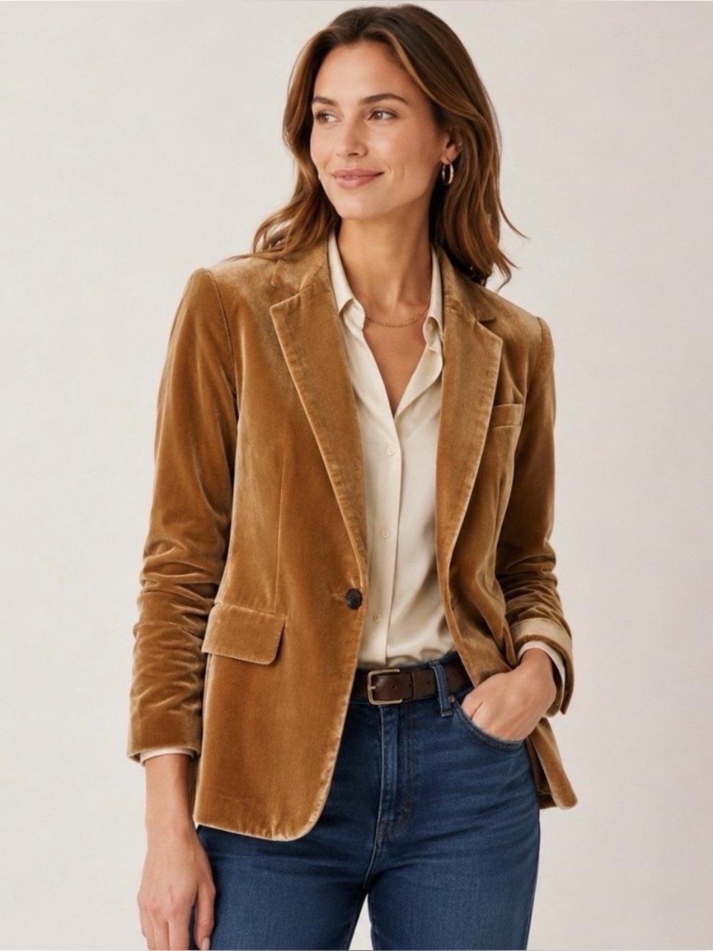 NWT Banana Republic Women's Velvet Blazer Jacket in Camel/Gold